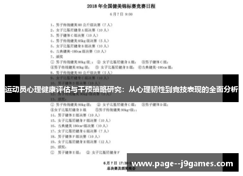 运动员心理健康评估与干预策略研究：从心理韧性到竞技表现的全面分析